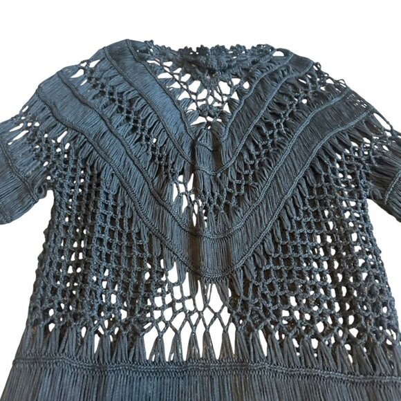 Zashi Black Loose-Weave Single Button Long Length Sweater Cardigan Medium NWT - Picture 7 of 9